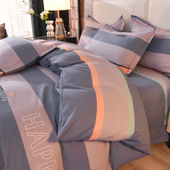 91家纺网 家纺一手货源 找家纺 简如   2025新款全棉磨毛印花四件套 小资生活-蓝