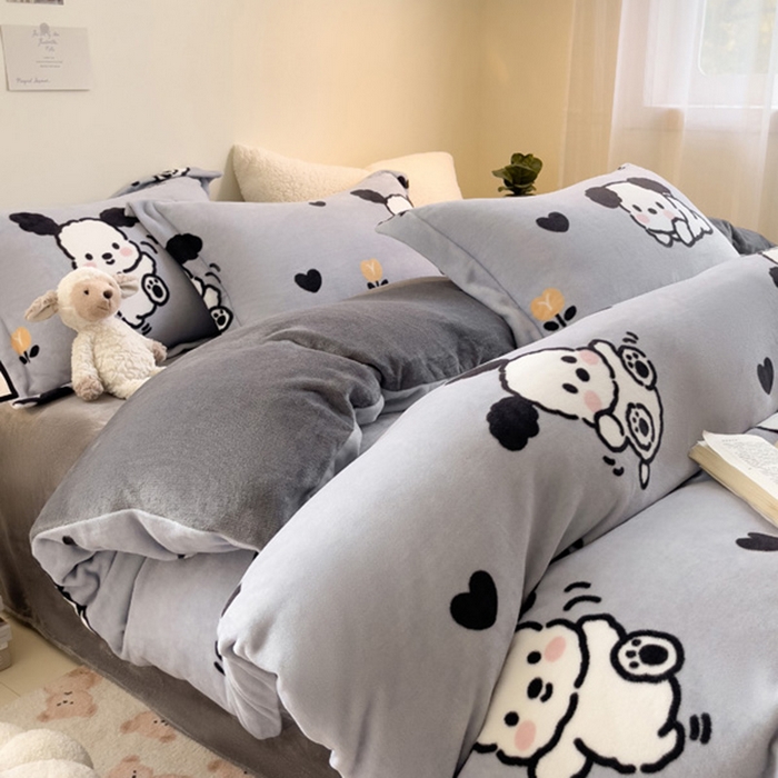 91家纺网 家纺一手货源 找家纺 宅部落 2023新款高克重牛奶绒四件套 快乐小汪汪