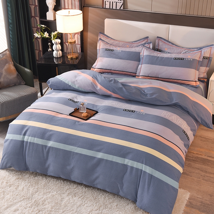 91家纺网 家纺一手货源 找家纺 简如   2025新款全棉磨毛印花四件套 小资生活-蓝