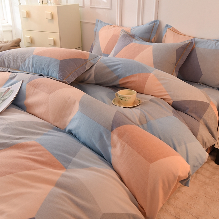 91家纺网 家纺一手货源 找家纺 简如   2025新款全棉磨毛印花四件套 格菱