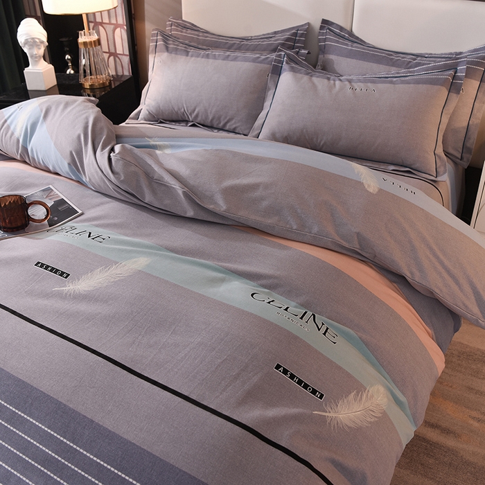 91家纺网 家纺一手货源 找家纺 简如   2025新款全棉磨毛印花四件套 都市时尚-灰