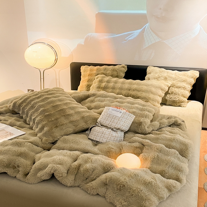 91家纺网 家纺一手货源 找家纺 澳梵家居 2023舒芙蕾印花兔兔绒牛奶绒四件套 舒芙蕾-豆荚绿