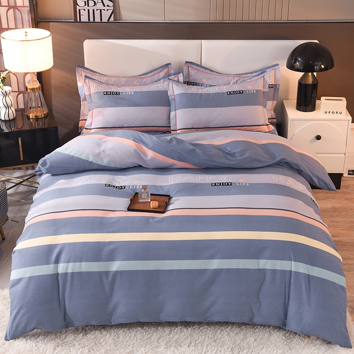 91家纺网 家纺一手货源 找家纺 简如   2025新款全棉磨毛印花四件套 小资生活-蓝