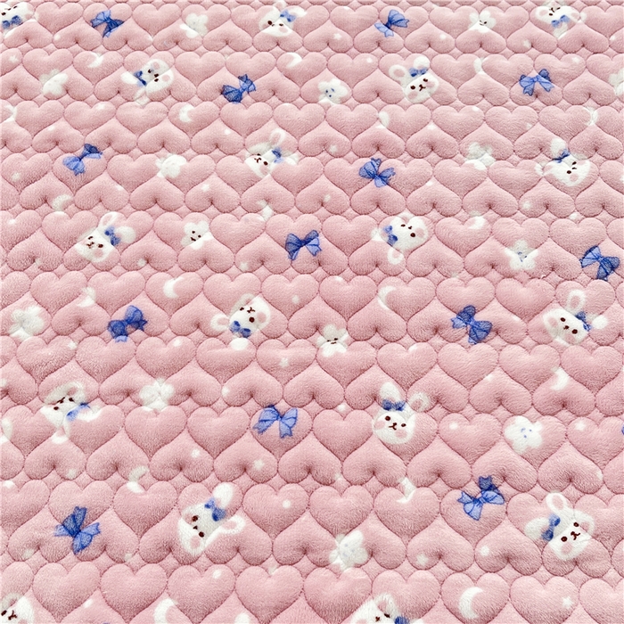 91家纺网 家纺一手货源 找家纺 喜居 2023新款印花牛奶绒床笠花边款牛奶绒床笠大豆夹棉床笠 粉粉兔