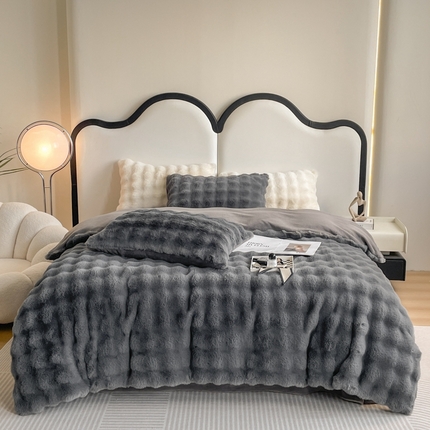 91家纺网 家纺一手货源 找家纺 大元 2025新款高端A类500克獭兔毛11斤皮草加厚牛奶绒兔兔绒兔毛绒四件套 高级灰