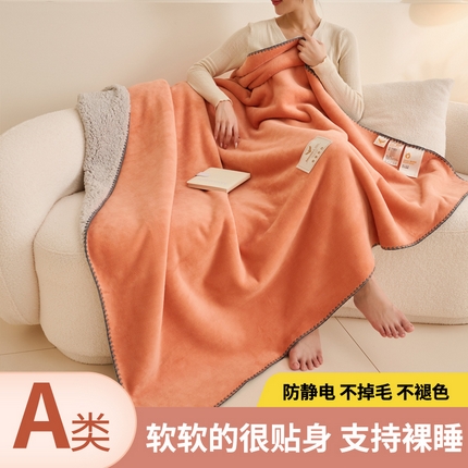 91家纺网 家纺一手货源 找家纺 （总）21度C 2023新款云朵贝壳纯色牛奶绒+羊驼绒双层加厚复合毯