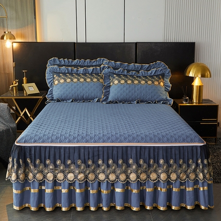 罗艺轩 2024新款A类蛋白棉夹棉床裙-品味人生 品味人生-宝蓝