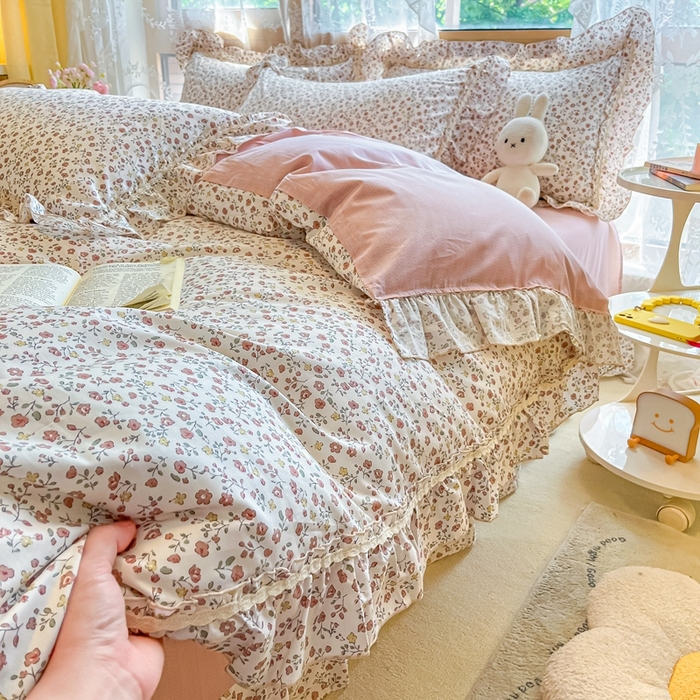91家纺网 家纺一手货源 找家纺 艾唯希家纺 2024新款全棉韩式花边四件套纯棉公主风田园系列 悠若花园