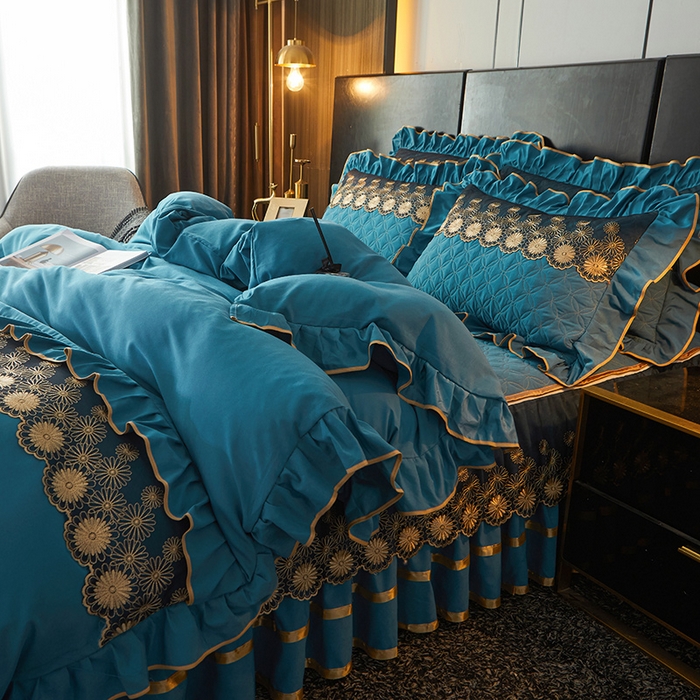 91家纺网 家纺一手货源 找家纺 罗艺轩 2024新款A类蛋白棉夹棉床裙四件套-品味人生 品味人生-宾利兰