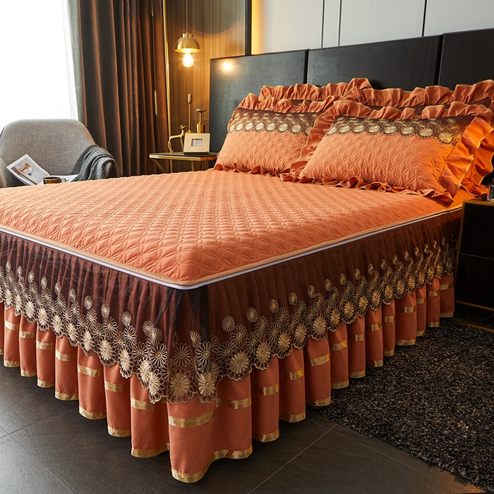 91家纺网 家纺一手货源 找家纺 罗艺轩 2024新款A类蛋白棉夹棉床裙-品味人生 品味人生-爱玛橙