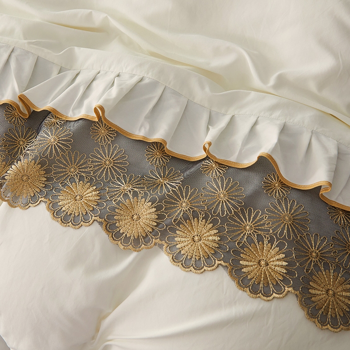 91家纺网 家纺一手货源 找家纺 罗艺轩 2024新款A类蛋白棉夹棉床裙四件套-品味人生 品味人生-珍珠白