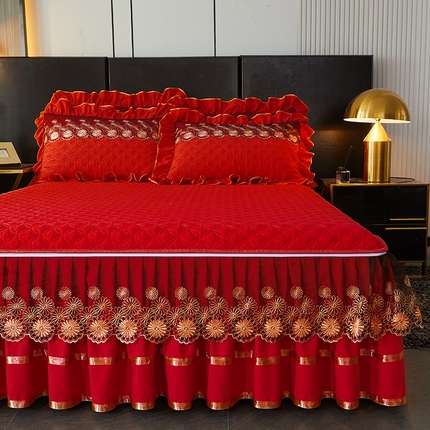 罗艺轩 2024新款A类蛋白棉夹棉床裙-品味人生 品味人生-中国红