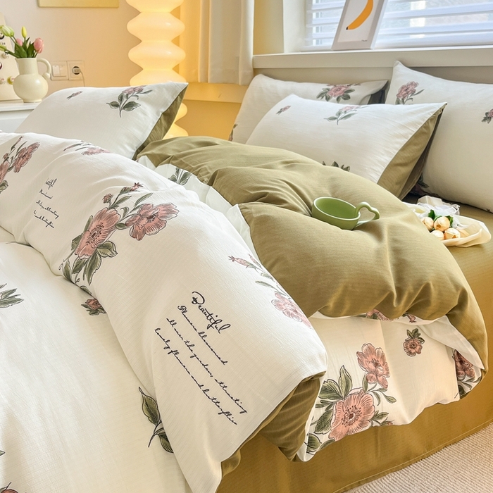 91家纺网 家纺一手货源 找家纺 典雅 2024新款A类小竺棉三件套四件套直播爆款 怡然