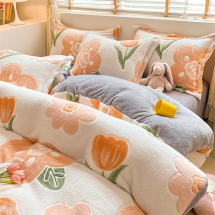 91家纺网 家纺一手货源 找家纺 （总）花伞 2024新款直播立体印花雪花绒卡通加厚保暖四件套