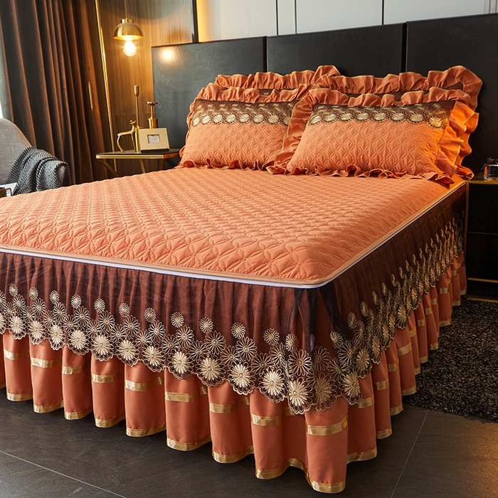 91家纺网 家纺一手货源 找家纺 罗艺轩 2024新款A类蛋白棉夹棉床裙-品味人生 品味人生-爱玛橙