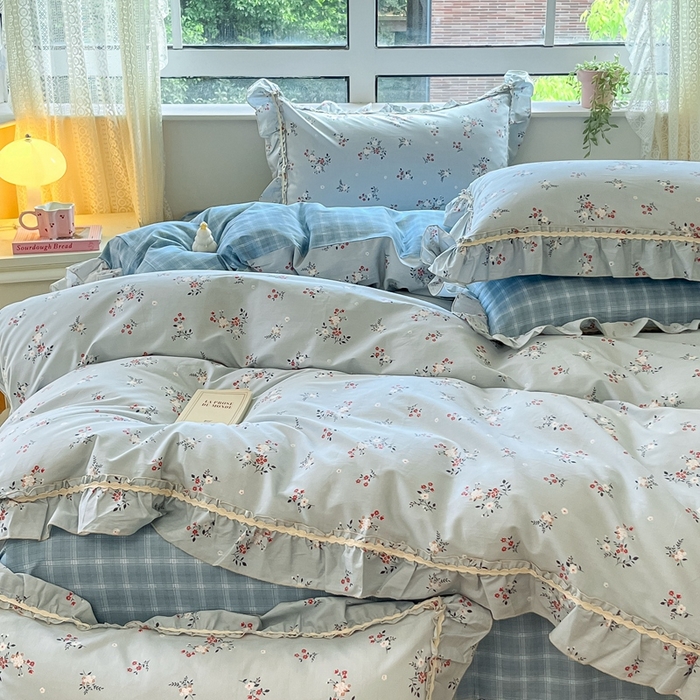 91家纺网 家纺一手货源 找家纺 艾唯希家纺 2024新款全棉韩式花边四件套纯棉公主风田园系列 点点花海