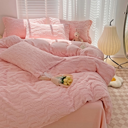 N先生 2024秋冬新款9斤重兔毛绒四件套-婉清系列 婉清-粉