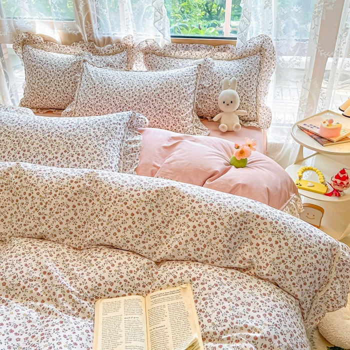 91家纺网 家纺一手货源 找家纺 艾唯希家纺 2024新款全棉韩式花边四件套纯棉公主风田园系列 悠若花园