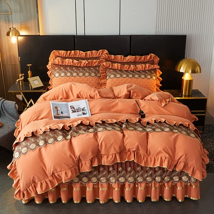 罗艺轩 2024新款A类蛋白棉夹棉床裙四件套-品味人生 品味人生-爱玛橙