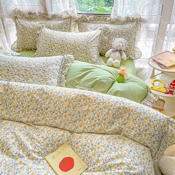 91家纺网 家纺一手货源 找家纺 艾唯希家纺 2024新款全棉韩式花边四件套纯棉公主风田园系列新田园生活
