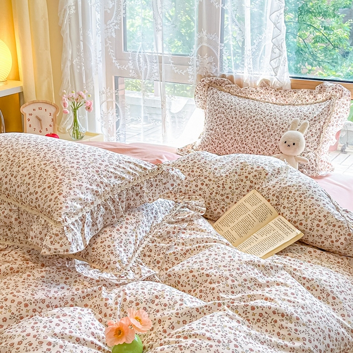 91家纺网 家纺一手货源 找家纺 艾唯希家纺 2024新款全棉韩式花边四件套纯棉公主风田园系列 悠若花园