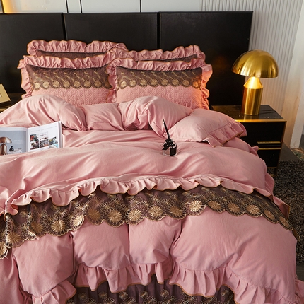 罗艺轩 2024新款A类蛋白棉夹棉床裙四件套-品味人生 品味人生-豆沙红