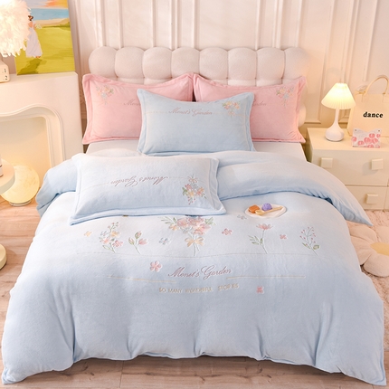 91家纺网 家纺一手货源 找家纺 （总）迪欧芙 2023新款高克重直播牛奶绒刺绣四件套-莫奈小花园