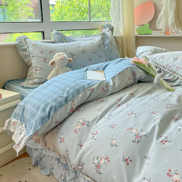 91家纺网 家纺一手货源 找家纺 艾唯希家纺 2024新款全棉韩式花边四件套纯棉公主风田园系列 点点花海