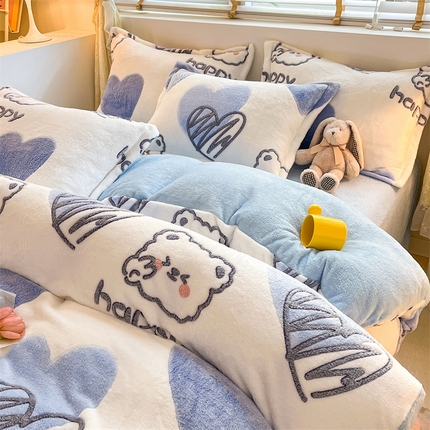 91家纺网 家纺一手货源 找家纺 （总）花伞 2024新款直播立体印花雪花绒卡通加厚保暖四件套