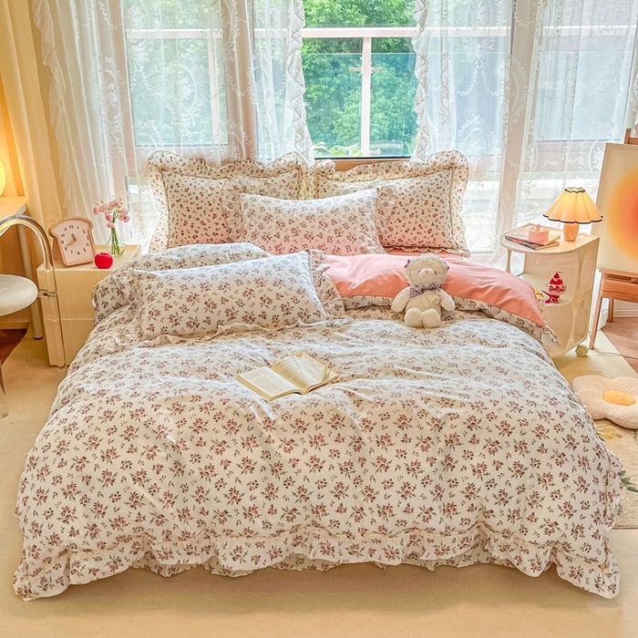 91家纺网 家纺一手货源 找家纺 艾唯希家纺 2024新款全棉韩式花边四件套纯棉公主风田园系列 洛神