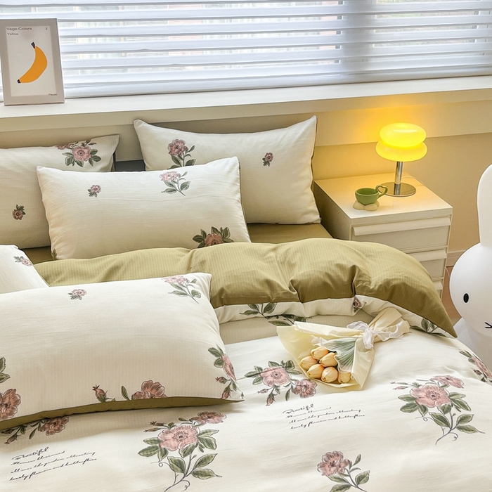 91家纺网 家纺一手货源 找家纺 典雅 2024新款A类小竺棉三件套四件套直播爆款 怡然