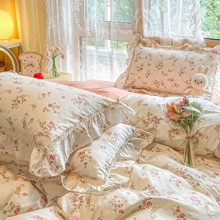 91家纺网 家纺一手货源 找家纺 艾唯希家纺 2024新款全棉韩式花边四件套纯棉公主风田园系列 希雅