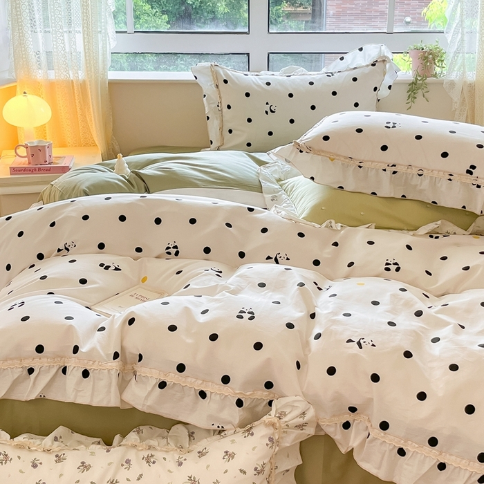 91家纺网 家纺一手货源 找家纺 艾唯希家纺 2024新款全棉韩式花边四件套纯棉公主风田园系列 敦敦熊