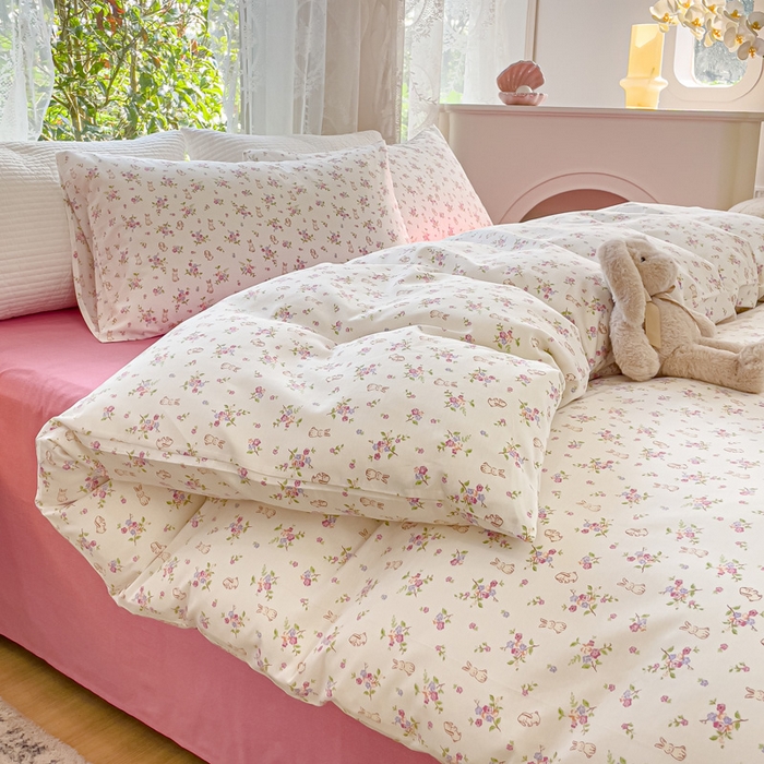 91家纺网 家纺一手货源 找家纺 感遇家纺 2023新款全棉印花四件套 长耳兔