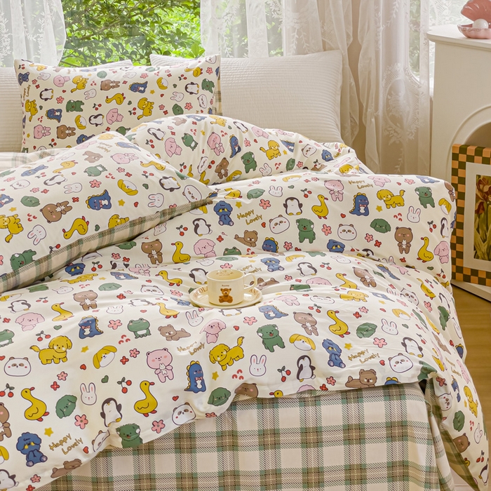 91家纺网 家纺一手货源 找家纺 感遇家纺 2023新款全棉印花四件套 动物园