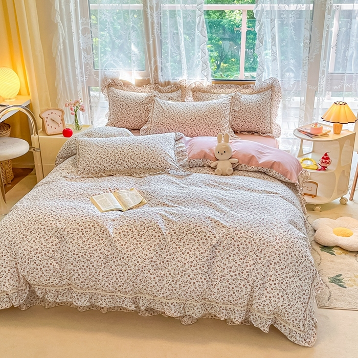 91家纺网 家纺一手货源 找家纺 艾唯希家纺 2024新款全棉韩式花边四件套纯棉公主风田园系列 悠若花园