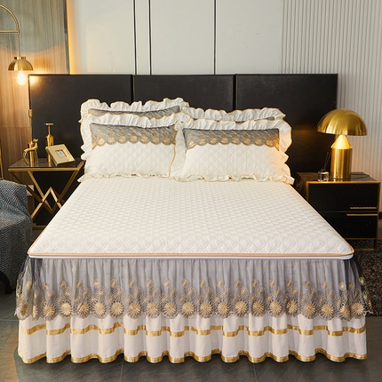 罗艺轩 2024新款A类蛋白棉夹棉床裙-品味人生 品味人生-珍珠白