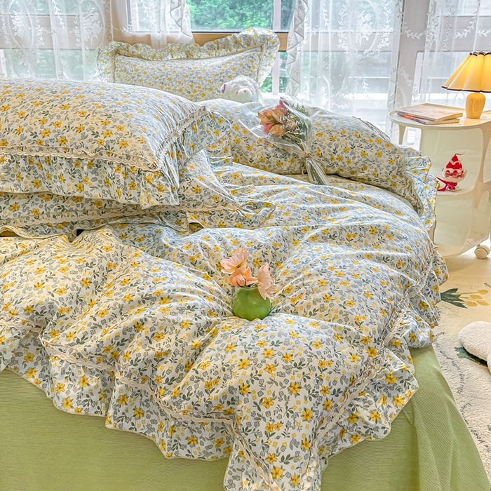 91家纺网 家纺一手货源 找家纺 艾唯希家纺 2024新款全棉韩式花边四件套纯棉公主风田园系列新田园生活