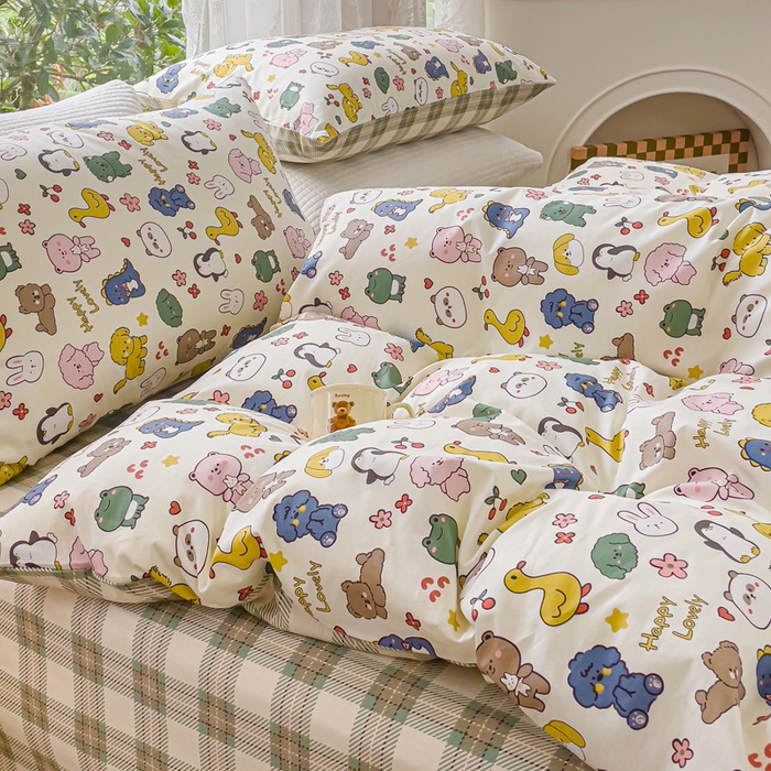 91家纺网 家纺一手货源 找家纺 感遇家纺 2023新款全棉印花四件套 动物园