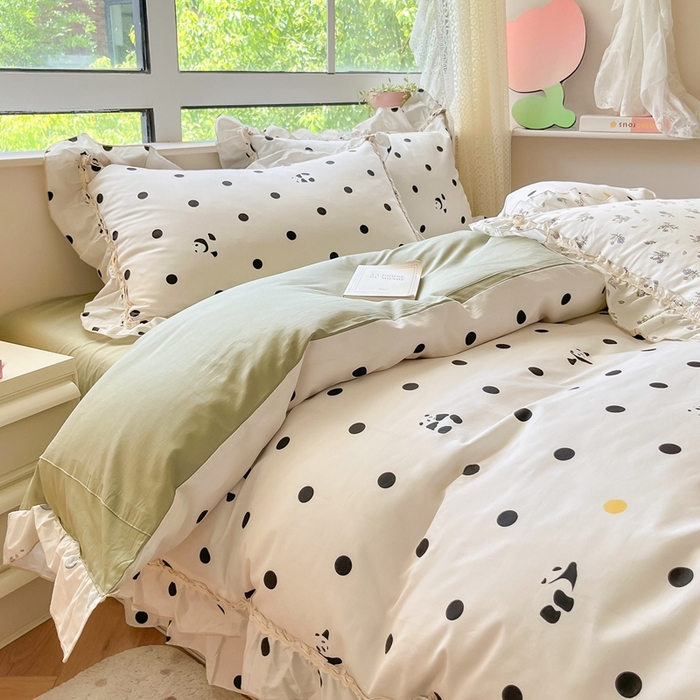 91家纺网 家纺一手货源 找家纺 艾唯希家纺 2024新款全棉韩式花边四件套纯棉公主风田园系列 敦敦熊