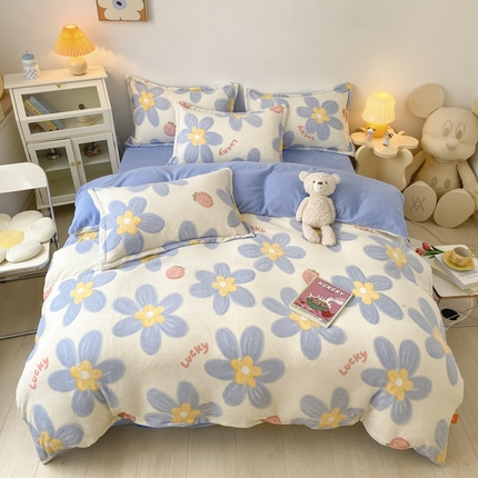 木堇 2023新款印花牛奶绒四件套 幸运兰花