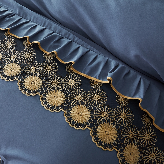 91家纺网 家纺一手货源 找家纺 罗艺轩 2024新款A类蛋白棉夹棉床裙四件套-品味人生 品味人生-宝蓝