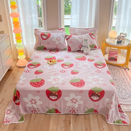 91家纺网 家纺一手货源 找家纺 眠博士 2023新款包边印花床单场景一 床单-草莓女孩