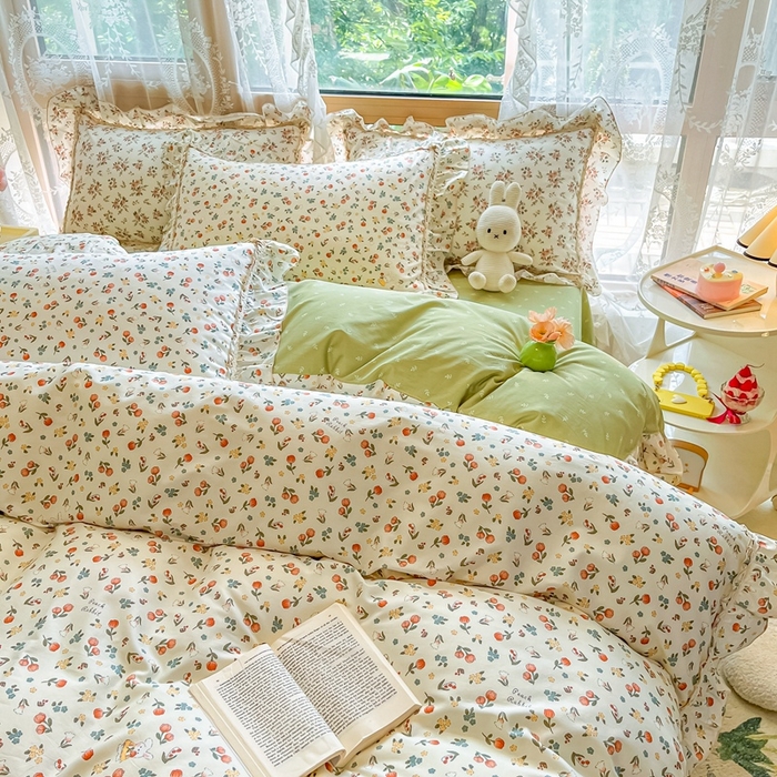 91家纺网 家纺一手货源 找家纺 艾唯希家纺 2024新款全棉韩式花边四件套纯棉公主风田园系列 元气花海