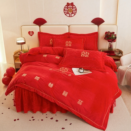 宜凡家纺 2023秋冬新品新品婴儿绒婚庆床裙四件套 誓言