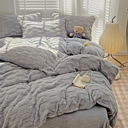 N先生 2024秋冬新款9斤重兔毛绒四件套-婉清系列 婉清-灰