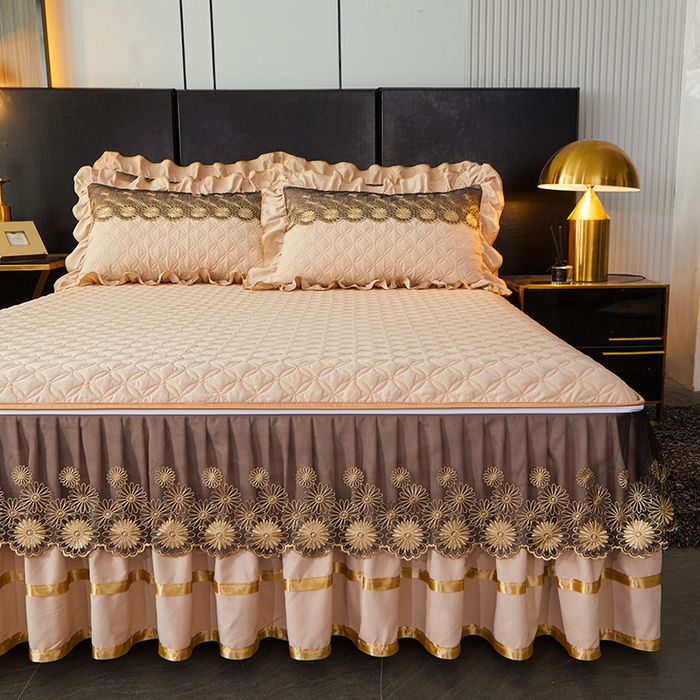 91家纺网 家纺一手货源 找家纺 罗艺轩 2024新款A类蛋白棉夹棉床裙-品味人生 品味人生-香槟