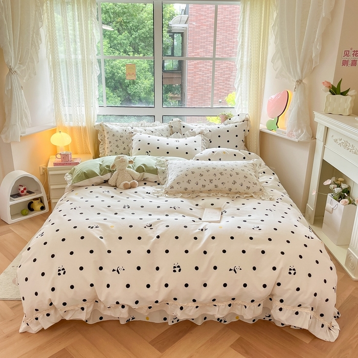 91家纺网 家纺一手货源 找家纺 艾唯希家纺 2024新款全棉韩式花边四件套纯棉公主风田园系列 敦敦熊