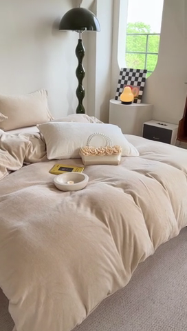 91家纺网 家纺一手货源 找家纺 六巷胡同 2023新款ins博主风纯色牛奶绒四件套 橘粉