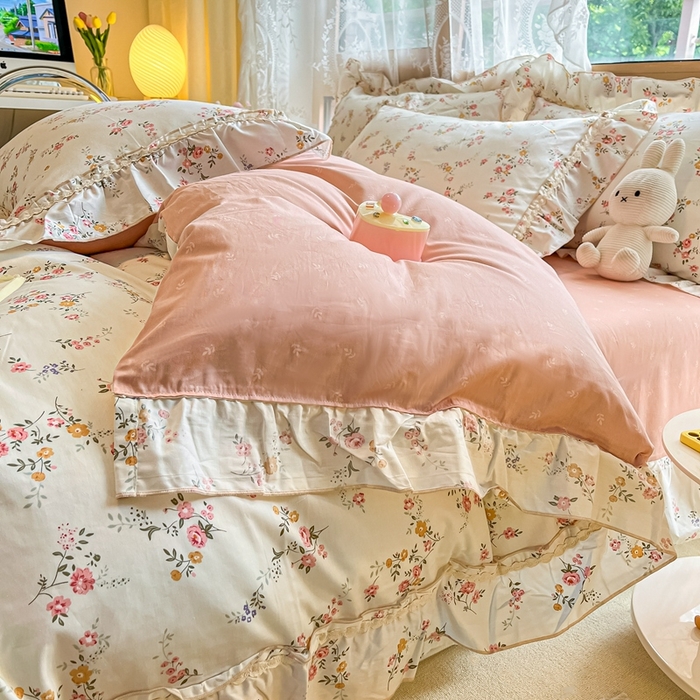 91家纺网 家纺一手货源 找家纺 艾唯希家纺 2024新款全棉韩式花边四件套纯棉公主风田园系列 希雅